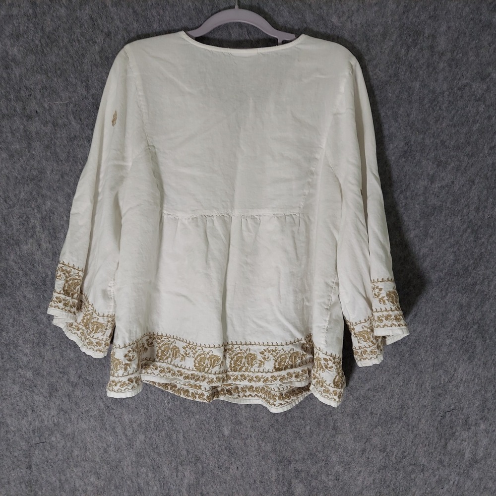 J. Jill Linen Embroidered Peasant Top XL Petite White Boho Festival Tassel Tie - Picture 5 of 8